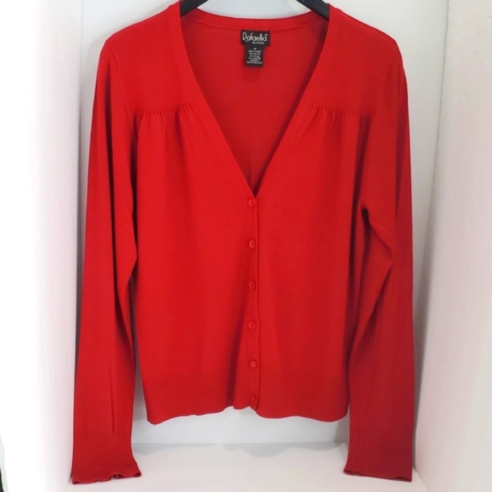 Rafaella Petites Women Cardigan, Size Medium, Color Burgundy